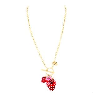 Betsey Johnson Sparkle Strawberry Necklace with Flower Charm